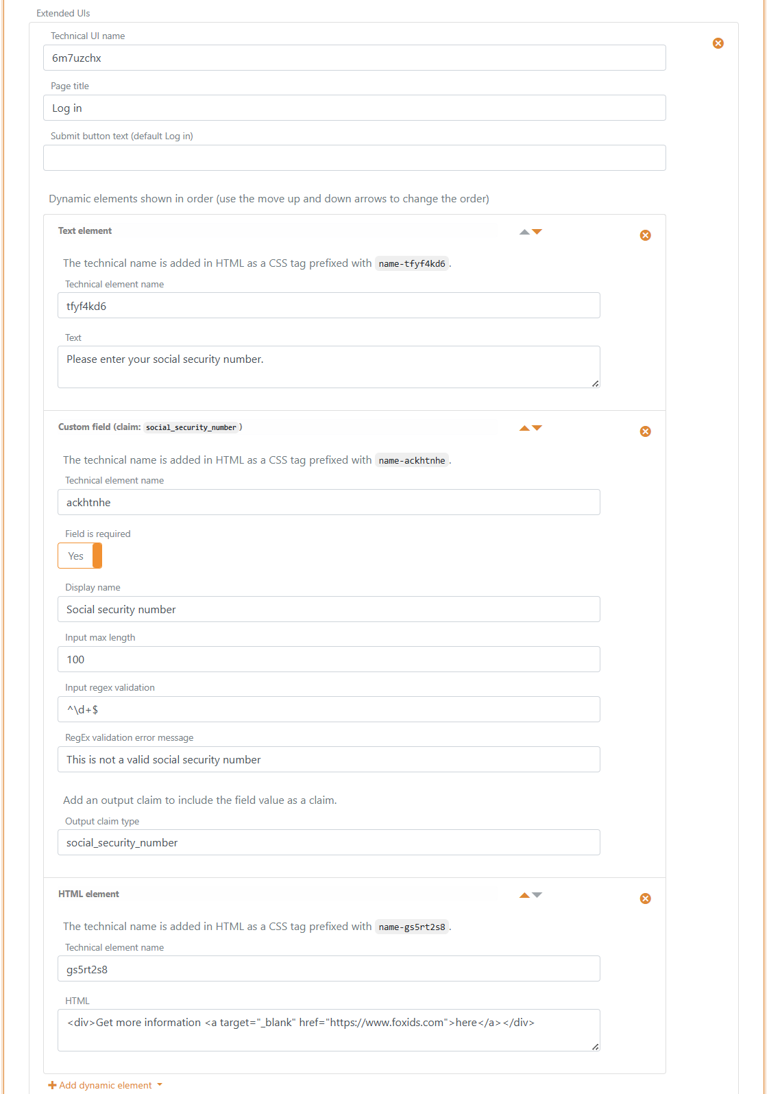 Configure Extended UI with Social security number input field