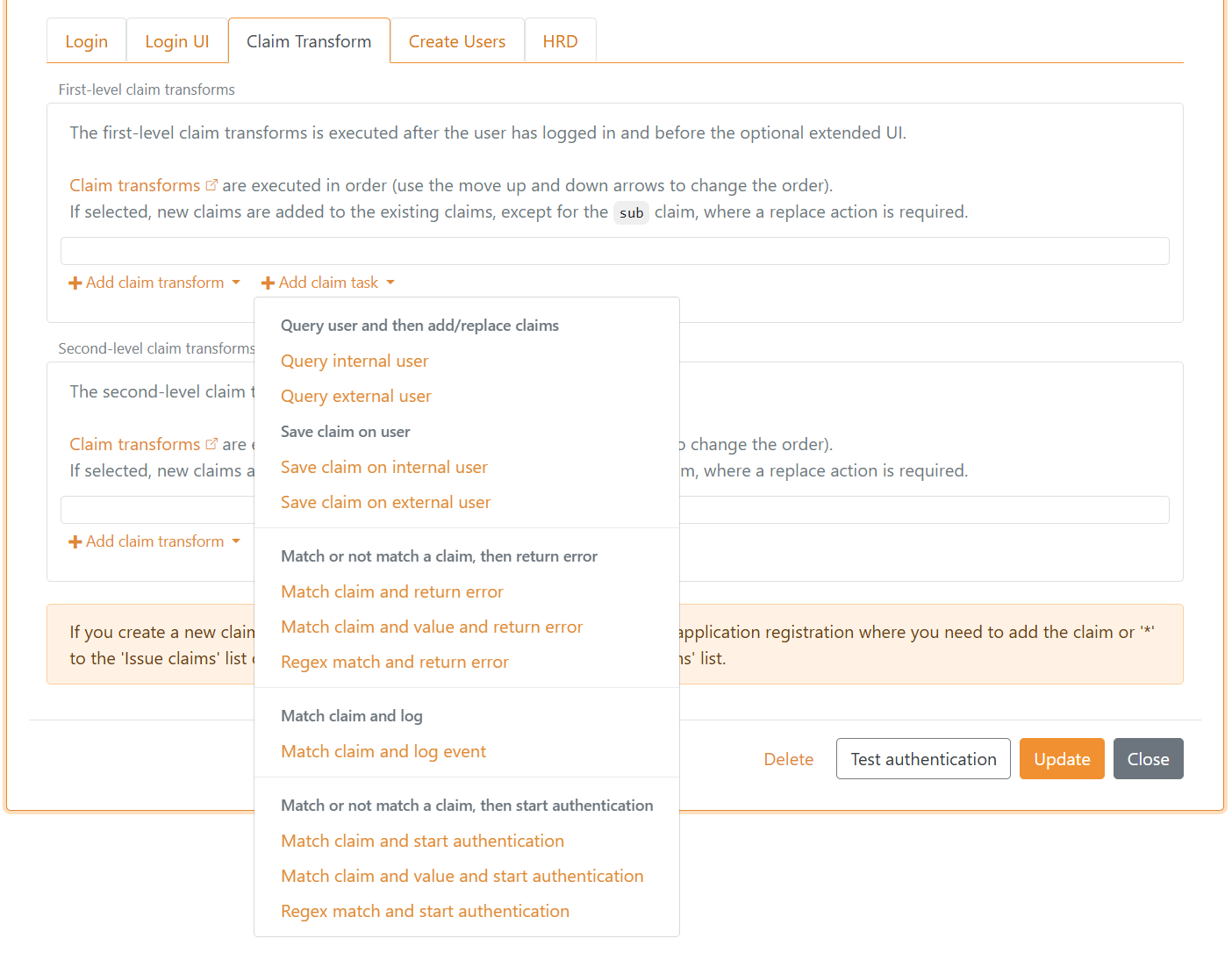 FoxIDs authentication method claim task