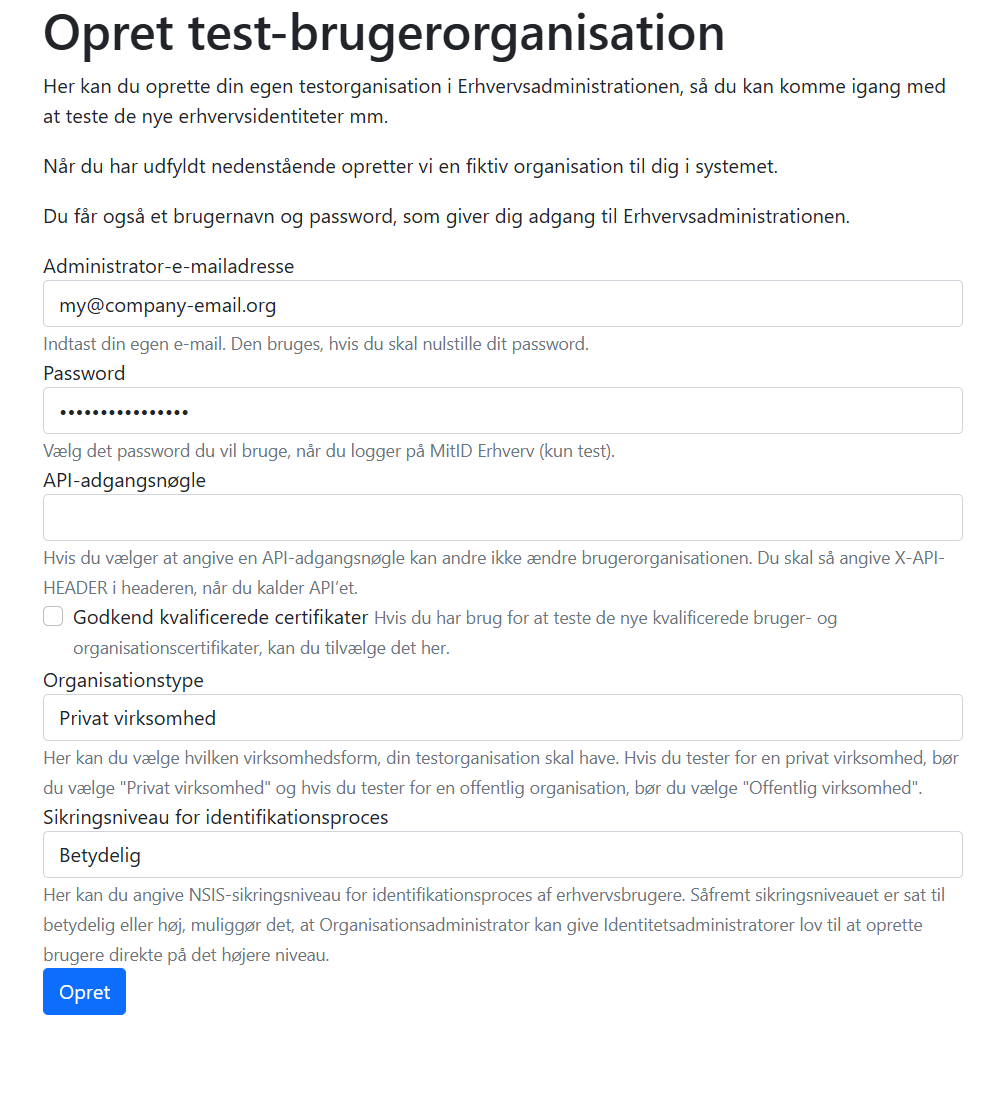 Criar organizacao de teste