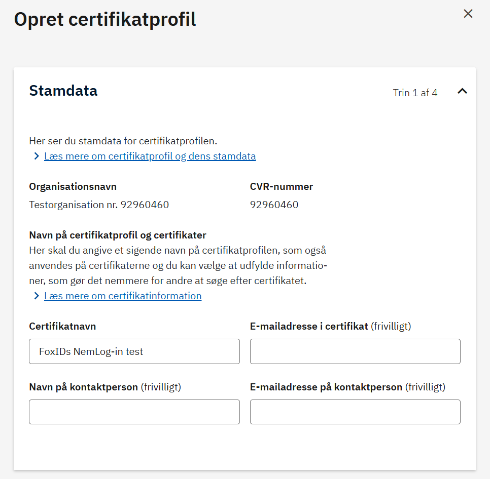 Nome do perfil do certificado