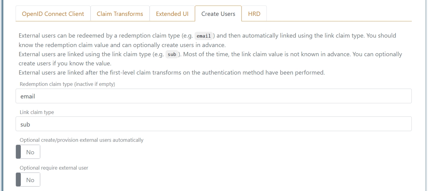 Authentication method, external user redemption