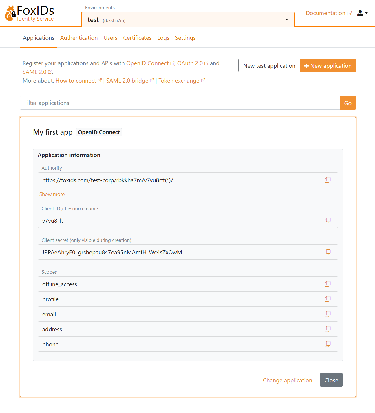 New app registration done