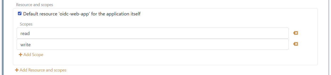 Konfigurera scopes under standardresursen i en OpenID Connect-klient