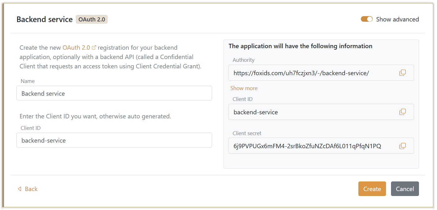 Skapa en OAuth 2.0-backendapplikation