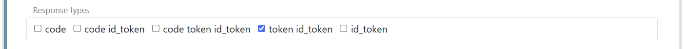 Välj response types för token och ID-token för Implicit Flow