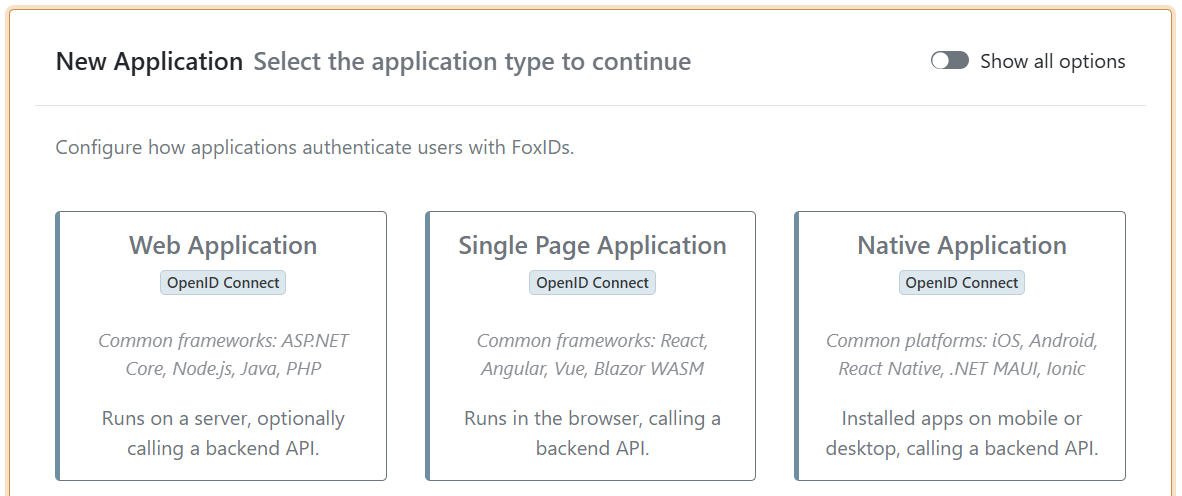 Välj en OpenID Connect-applikationstyp