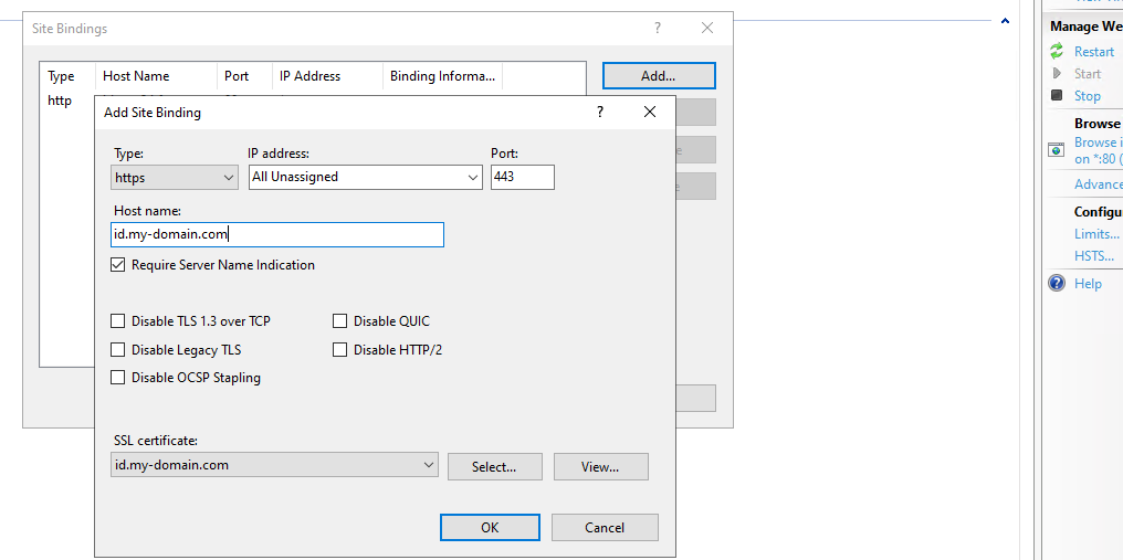 Windows Server med IIS - lägg till FoxIDs webbplats