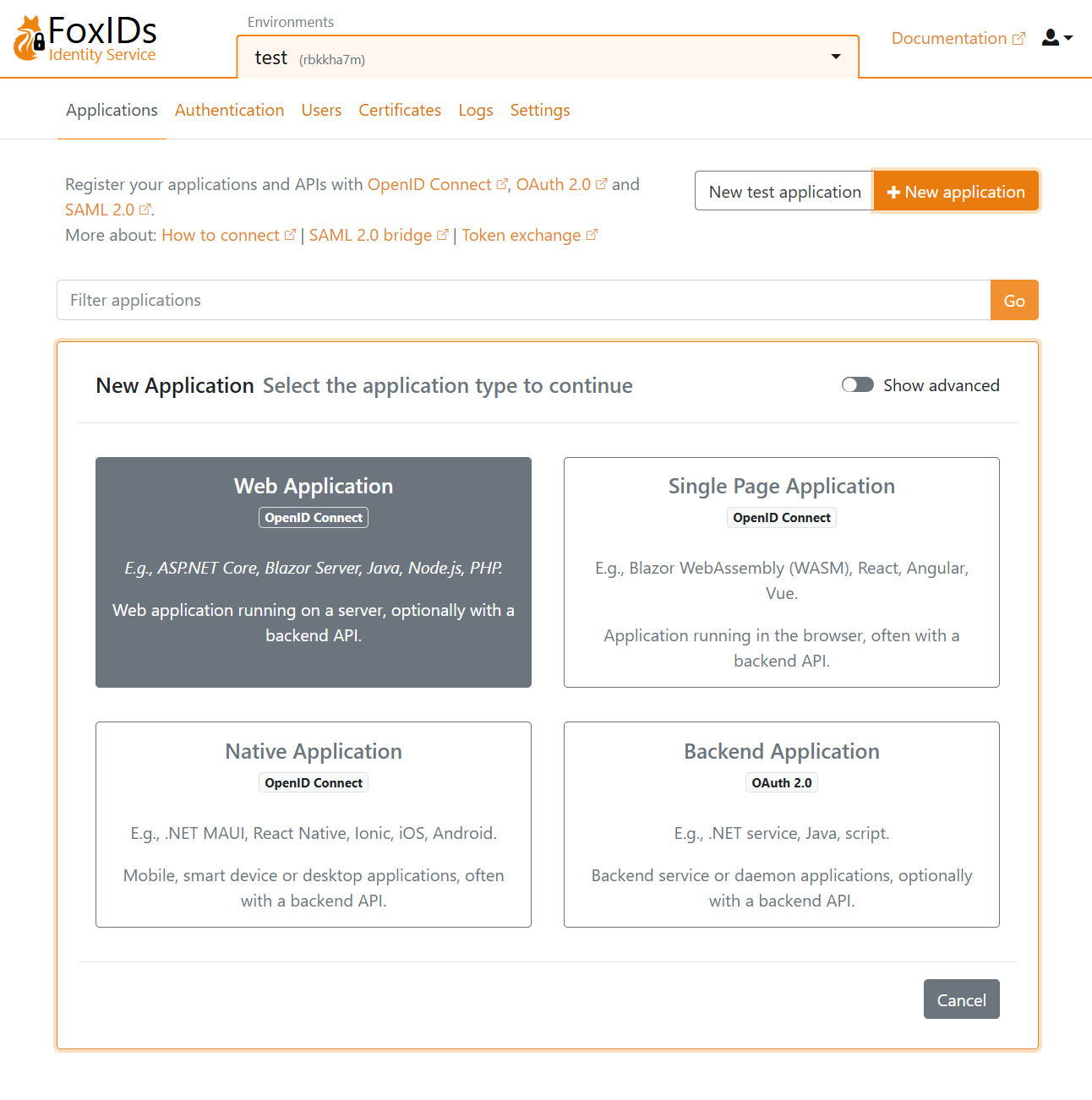 New app registration