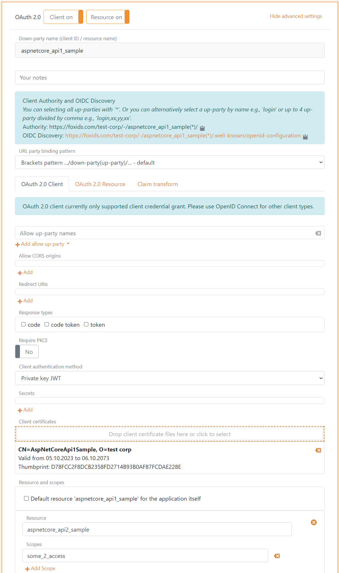 OAuth 2.0 klient på första resursen